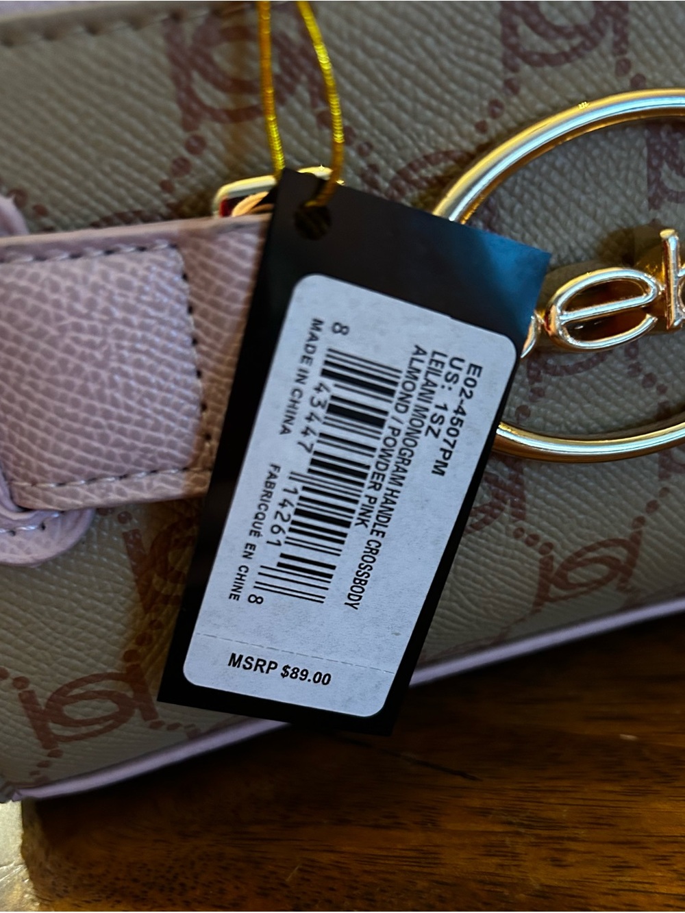 bebe Almond & Powder Pink Mini Satchel w/Gold Hardware Logo & Crossbody Strap - Picture 5 of 9